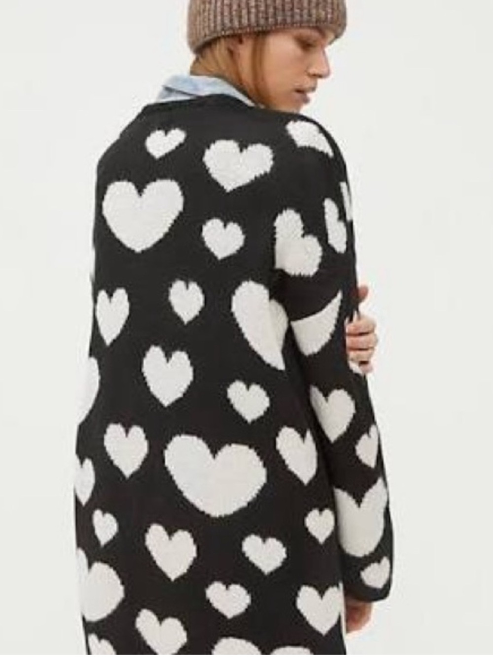 Maeve Black & White Heart Cardigan Sweater L